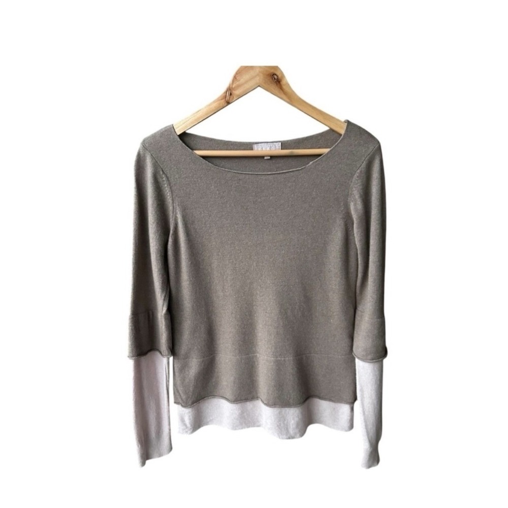 Benedetta B Sweater Top Merino Wool Cashmere Layered Knit Taupe Size Medium